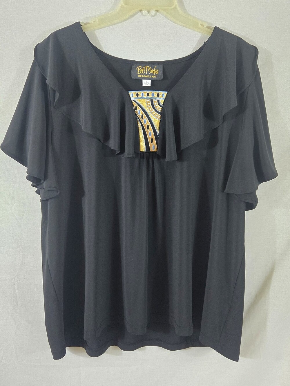 Bob Mackie Wearable Art Women's Black Short Sleeve Top Size XL